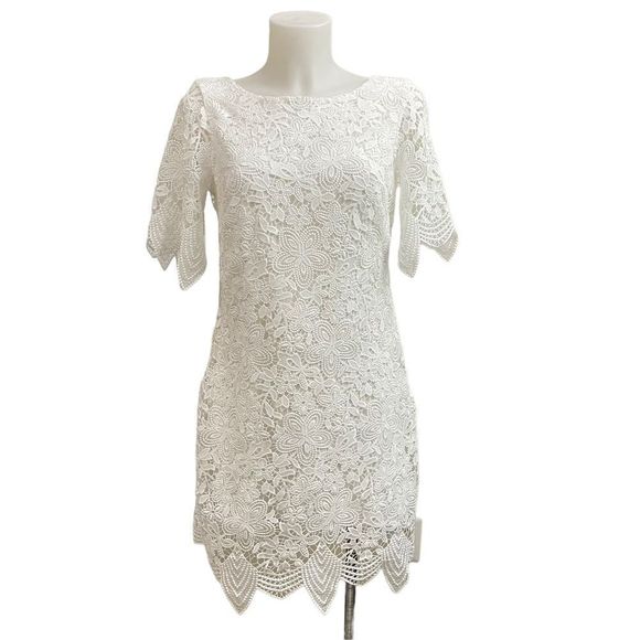 Anthropologie Charleston Lace Short Sleeve Mini White Sheath Dress size US 4 - Picture 2 of 10